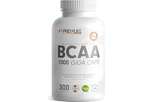 ‎PROFUEL BCAA 1000 Giga Caps - hochdosiert mit 8000mg B.C.A.A. - 300x BCAA-Kapseln mit je 1000 mg B.C.A.A. im optimalen 2:1:1 Verhältnis - Aminosäuren Leucin, Isoleucin & Valin - laborgeprüft, 100% vegan