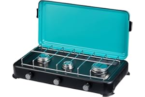 INTEC - Plaque de cuisson gaz portable 3 feux 3000W Rechaud gaz butane/Propane Bruleurs inox Couvercle amovible