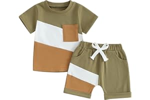 Xeadoffubio Baby Boys' Summer Shorts Outfits Patchwork Sports Suit Short Sleeve Crew Neck Contrast Colour T-Shirt + Elastic Waist Shorts Boys Loungewear Set Summer Tracksuit