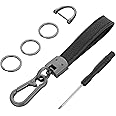 cobee PU Leather Keychain, Leather Car Keychain Holder with Anti Lost D Buckle, Unversal Car Fob Key with 3 Keyrings and Repair Bar, 360 Degree Rotatable Auto Key Organizer Strap for Men Women