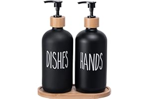 Mezzar zestaw dozowników mydła, 2 sztuki, 475 ml, czarny, matowy, z tacą, dozownik z pompką, do prysznica i kuchni, ceramiczny dozownik mydła, płyn do mycia naczyń