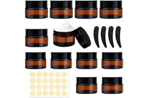 MCTNCT 12 Pezzi Vasetti Vetro Ambrato,Contenitori da Viaggio Marrone,20 ml/30 ml Vetro Contenitori Creme,Barattoli per Crema Marrone,Creme,Lozioni,Oli Essenziali,