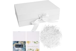 DAJMAIEZ Weiß Geschenkbox mit Schleife, magnetische Geschenkkarton mit Deckel, Geschenk Verpackungsbox, Dekorative Box, Geschenkschachtel für Geschenke, mit zerkleinertem Papier, Karten
