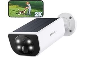 AOQEE 2K Telecamera WiFi Esterno Senza Fili, Videocamera sorveglianza esterno, Pannello solare Incorporato, Visione Notturna a Colori, Rilevamento PIR, Audio Bidirezionale, S1