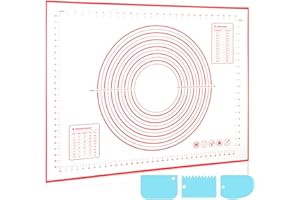 LXUDN Tapis de Cuisson Silicone 60 * 40cm, Antiadhésif, Tapis Silicone Patisserie Avec Marques de Mesure, Plaque Silicone Patisserie Avec Fond Antidérapant(Rouge+3pcs Grattoir)