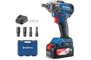 Dong Cheng Akku Schlagschrauber 18V, Bürstenloser Drehschlagschrauber1/2”, 488N.m, 3-Gang-Getriebe, mit 4 Schlagstecknüssen, inkl. 4000mAh Akku und 2A Ladegerät im Heavy-Duty-Tragekoffer