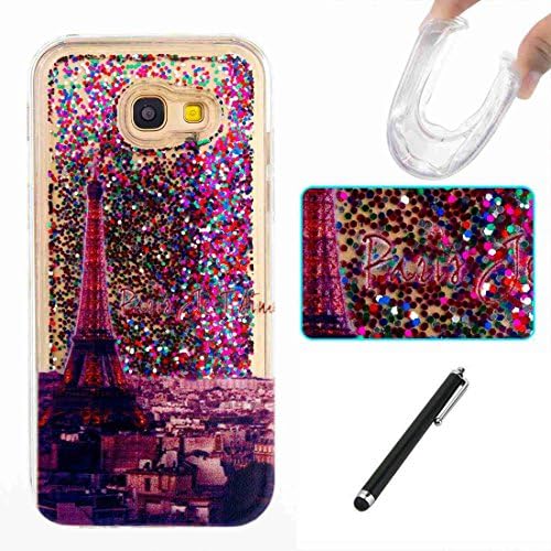 Galaxy A5 2017 Case,Beddouuk Clear Transparent Glitter Flowing Liquid Watter Case Cover with Shinny Floating Stars,3D Creative Luxury Design Bling Crystal Soft TPU Bumper Rubber Protection Cell Phone Case Cover for Samsung Galaxy A5 2017-Pattern#1