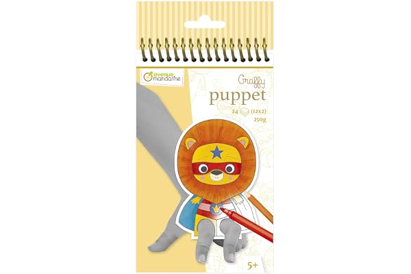 MY MANDARINE GY010O - Un carnet de coloriage Graffy Puppet - 24 marionnettes à doigts pré-découpées 12x12 cm - À partir de 5 ans - ANIMAUX SUPER-HEROS
