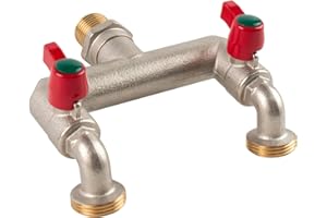 Tesmotor Distribuidor en T de 1/2 Pulgadas, Doble Grifo de Agua Para Jardín con 2 3/4 Pulgadas BSP, Manguera de Jardín Conector de Grifo Doble para Lavadora, Barril de Lluvia