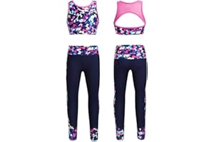 iiniim Children Girls Two-Piece Gymnastics Tracksuit Dance Outfit Sleeveless Workout Tanks Crop Top with Leggings Set