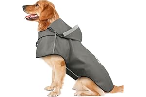 Dog Waterproof Coat for Large Dogs, Ayaseen Soft Lightweight Hooded Dog Rain Coats with Leash Hole/Reflective Strip/Hoodie, Adjustable Reflective Raincoat Waterproof Jacket (Gray, XL)