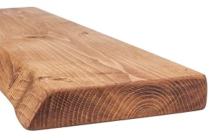 MoonTree rustikales Wandregal, lebendiger Rand, 180 cm x 22 cm x 4.4 cm, dunkle Eichenoptik