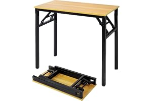 SKY-TOUCH Folding Table Multi Functional Standing Desk With Adjustable Height Legs,for Camping, Garden, Picnic,Coffee,Bbq,No Install Needed Yellow Color Desktop Black Frame(80x40x75cm)