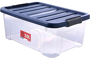 SUNDIS Wave Box, boîte de rangement avec couvercle clipsable 10l, en plastique transparent, superposable et empilable, idéale pour la chambre, le dressing, les chaussures, le bureau, le bricolage