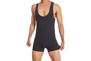 YUFEIDA Men's Sports Undershirts Leotard Slim Fit Bodysuit One Piece Active Shirt Sheer Soft Wrestling Singlet Bodywear