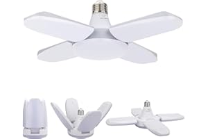 Exmate Éclairage de Garage à LED, 60W E27 6500K 4800lm Lampe de Garage Déformable avec 4 Panneaux Réglables, Plafonnier LED pour Garage Entrepôt Atelier Sous-sol Salle de Gym Cuisine