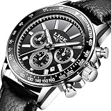 Uhren Herren,LIGE Herren Wasserdicht Chronograph Sport Analog Quarz Uhr Ziffernblatt Schwarz Datum Mode Casual Kleid mit Leder Armband LG0222C