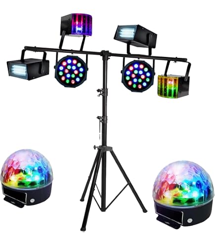 Kit Lumière DJ GdjRttk 60W Avec Support | Projecteur Derby RGBW + Effets Strobe - Fête, Soirée