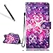 Produktbild Wallet Hülle für Huawei P10 Lite,Hülle für Huawei P10 Lite,Leeook Noble Retro Elegant Schön 3D Effekt Kreative Rosa Lila Blume Gemalt Muster Entwurf PU Leder Stand Brieftasche Case Hülle Etui Klapphülle Flip Folio Book Case TPU Cover Bumper Tasche mit Kartenfächer und Bargeld für Huawei P10 Lite + 1 x Schwarz Eingabestift-Pink Purple Flower