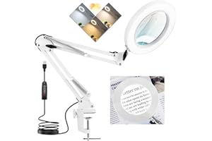 Kevsuvqin Lampe Loupe, Lampe de Bureau avec Loupe 10X et LED, Loupe Eclairante avec Pince en Métal et Bras Pivotant Réglable, 3 Modes de Couleur,10 Niveaux de Luminosité pour Artisanat, Réparation