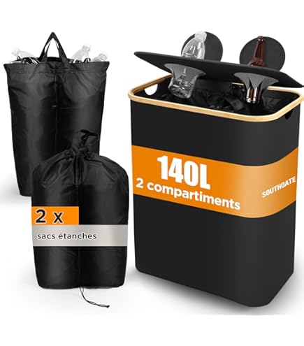 Récipient Collecteur Bouteilles Consignées Jubilin - 110 Litres - Avec 2 Sacs Amovibles - Imperméable, Pliable - Noir