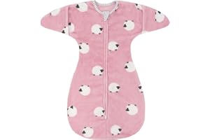 ZIGJOY Shark-Fin Transition Swaddle - 2.5 Tog Fleece Baby Sleeping Bag 3-6 Months Warm Plush Swaddle Blanket with 2- Way Zipper for Winter Sheep