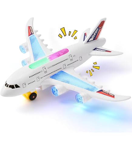 Aereo Giocattolo per Bambini Bump and Go Aereo Elettrico Staccabile con Luce LED Musica