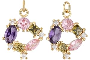 Beebeecraft 1 Scatola 6 Pezzi Ciondoli Ovali Placcato Oro 18K Trasparente Cristallo Colorato Anello con Pietra CZ Cornice Piatta Ritaglio Ciondolo con Anello di Salto per