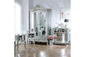 Melody Maison Bedroom Furniture Set, Mirrored Double Wardrobe, Chest of Drawers and Pair of Bedside Chests - Tiffany Range