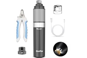 Casifor Lijadora de uñas con luz LED de 40 dB, ruido supersilencioso, para perros pequeños, medianos y grandes y gatos con aspirador de polvo, 2000 mA (gris)