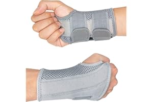 HYCOPROT Opaska na nadgarstek z metalową szyną, regulowana, oddychająca opaska na nadgarstek, opaska na nadgarstek z zespołem bolesnego nadgarstka, zestaw 2 szt. (szara, lewa i prawa, L/XL)