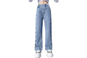 Happy Cherry - Pantalons Longs Denim Fille Enfants Jeans Casual avec Taille Élastique Pantalon Droit Confortable Filles pour Été Printemps Automne - 4-12 Ans