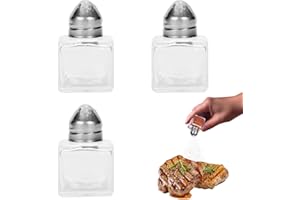 MisFun 3 Piezas Salero o Pimentero, Mini Salero de Cristal, Botella de Especias Transparente, Salty Box 15ml, Pequeño Salero y Pimentero con Tapa para Viaje, Camping, Bento, Cocina, Restaurantes, A
