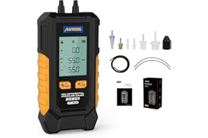 AUTOOL Manometer Gas Pressure Tester, Mini Digital Manometer HVAC, 6 Units Differential Dual Port Pressure Gauge -101 to 200Kpa, Data Zeroing with Backlight LCD Display