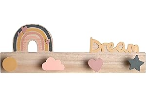 ALJOIR Perchero Infantil de Madera con 4 Ganchos Redondos, Perchero para Habitación de Niño, Niña, Niños Colgador de Ropa Funcional