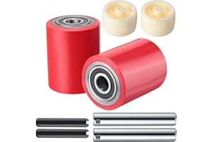 MINATEE 12 Pcs Pallet Jack/Truck Load Wheels Full Set with Bearings Axles and Entry Exit Roller, Red