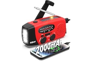 Esky Wind Up Solar Radio, Survival Hand Crank Dynamo AM/FM Emergency Weather Radio, 2000mAh Rechargeable USB Phone Charger, SOS Alarm, LED Bright Flashlight, for Household and Outdoor Camping, Hiking