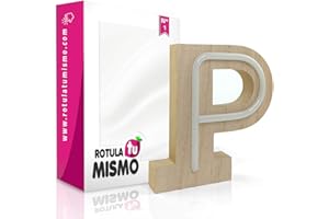 ROTULA TU MISMO Letras de madera con luz led azul |Sin cables | 13 x 17 cm | Madera de 2,5 cm de grosor | Letras para cualquier evento o decoración de casa | (P)