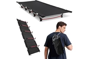 Sadodo Ultralight Camping Cot, Easy to Assemble Folding Tent Cot, Compact & Protable Camping Bed for Camping, Mountaineering, & Hiking, Supports 330lbs with Carry Bag,Black