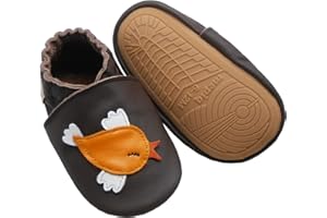 mepiq Krabbelschuhe Baby Lauflernschuhe mit Gummisohle Lederpuschen für Jungen Mädchen Babyhausschuhe non slip baby shoes