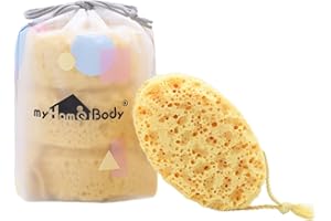 myHomeBody Spugna da bagno, spugna di spugna di loofah, spugna per il corpo per la doccia - Dimensioni grandi, molta schiuma, Oval, confezione da 3 pz.