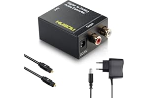 Musou Convertisseur Audio Numérique vers Analogique dac avec Câble Audio Optique,DAC Adaptateur Audio Optique vers RCA L/R pour PS3,XBox,HD,DVD,PS4