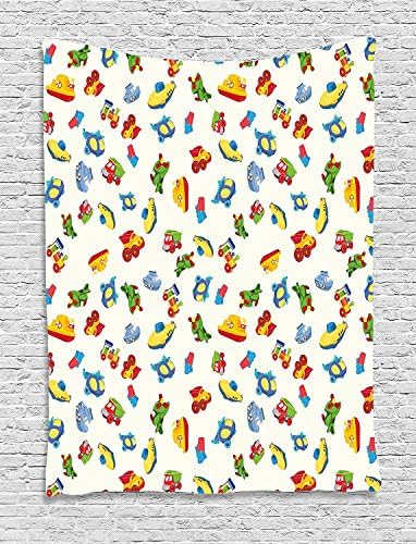 THndjsh Kids Tapestry, Airplane Boat Ship Helicopter Submarine Car Truck Van Boys Cartoon Transportation, Wall Hanging for Bedroom Living Room Dorm, 60 W X 80 L Inches, Multicolor