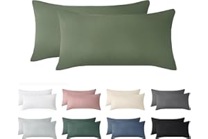 ‎JELLYMONI Jellymoni Kissenbezug 30x50 Baumwolle 2er Set Kissenbezüge Grün Oeko-Tex aus 100% Gewaschene Baumwolle Kopfkissenbezug mit Verstecktem Reißverschluss Weich 2 Stück Kissenhülle für Kissen 30x50cm