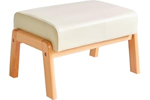 IBUYKE 10.2”H Piccolo Poggiapiedi Ottomane, Rettangolare in Pelle PU Sgabello con Sedile Imbottito e Gambe in Legno, Pouf Basso Poggiapiedi Ottomano Per Soggiorno Camera da Letto, Bianco WBD013W