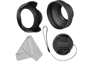 Veatree 52mm Lens Hood Set, Collapsible Rubber Lens Hood with Filter Thread + Reversible Tulip Flower Lens Hood + Center Pinch Lens Cap + Microfiber Lens Cleaning Cloth