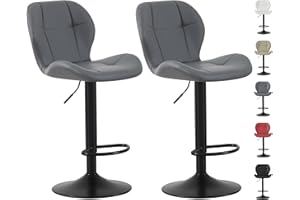 mcc direct Set of 2 Bar Stools, Height Adjustable Swivel Barstools, Counter Stools with Backrest, Faux Leather Seat, Footrest and Metal Base for Home, Kitchen and Restaurant (Grey) - Stella