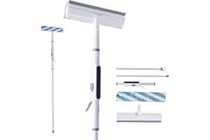 ‎CLEANHOME CLEANHOME Fensterabzieher Profi mit Sprühfunktion, Fensterputzer Set - Abzieher Dusche - Fibre Cloth Head - 51.18in Threaded Swivel Attachment Long Pole - 80ml Self-contained Water Bottle