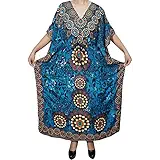 Indiatrendzs Womens Nightwear Nighty Printed Kimono Kaftan Dress 56" (BLUE)