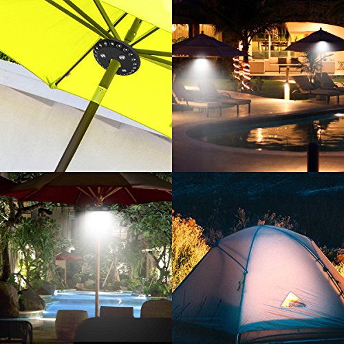 Amir LED-Schirmleuchte, Cordless 28 LED Patio Umbrella Light, 3 Modi Sonnenschirm beleuchtung, Batteriebetriebene Regenschirm Pole Light Zelt Licht für Regenschirme, Camping Zelte oder Outdoor Use - 7